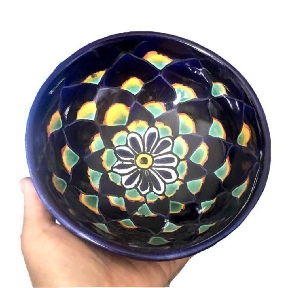 Talavera Pottery Footed Bowl 6" Cobalt Blue Floral Hand Painted
